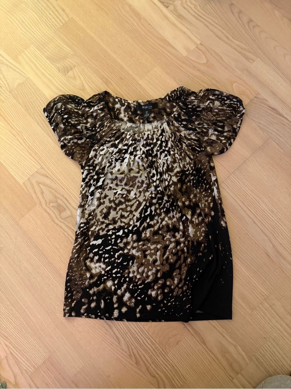 Style & Co. Brown and Black Patterned Short-Sleeve Blouse